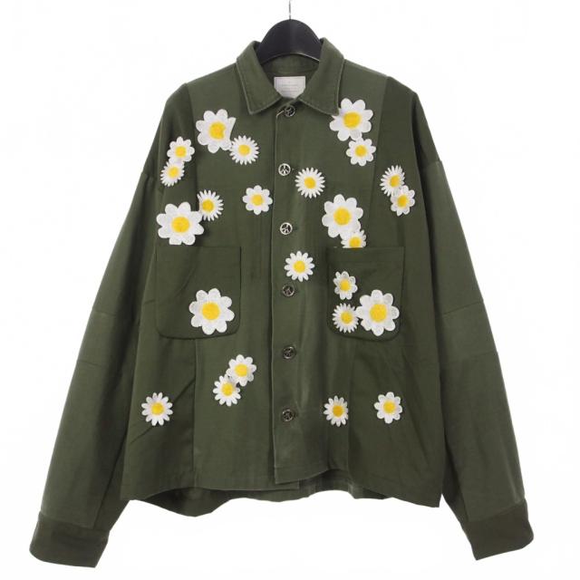 【中古】未使用品 レディメイド READYMADE 24AW UTILITY SHIRT フラワー装飾 ワークシャツ 長袖 0 カーキ