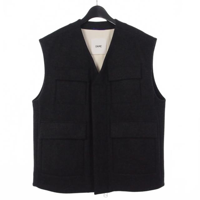 【中古】未使用品 オーエーエムシー OAMC 23AW TETON VEST ウール ベスト ジレ カシミヤ混 S チャコールグレー