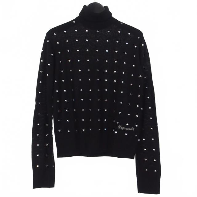 【中古】ディースクエアード DSQUARED2 ラインストーン タートルネック ニット セーター 長袖 XXS ブラック 黒