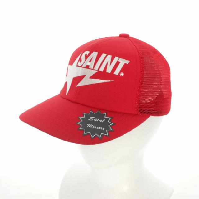 【中古】未使用品 セントマイケル × A BATHNIG APE 26SS BAPE_MESH CAP ロゴ メッシュキャップ 帽子 F レッド 赤