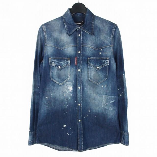 【中古】未使用品 ディースクエアード DSQUARED2 24SS FASHION WESTERN SHIRT ウエスタンデニムシャツ 長袖 44