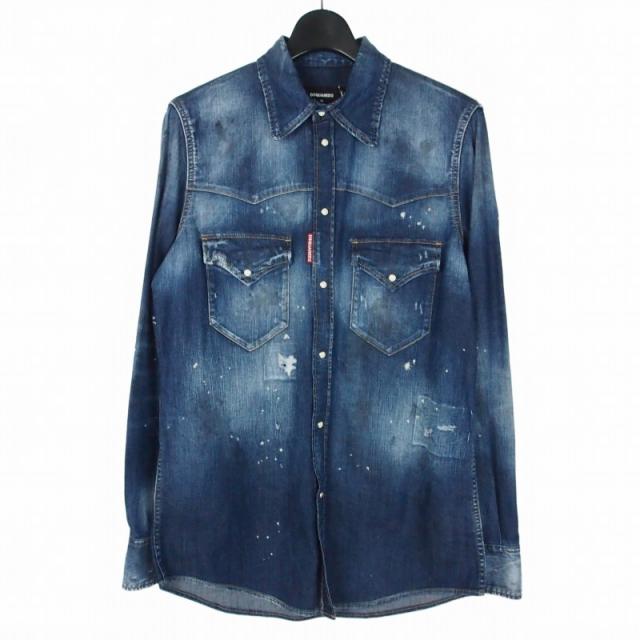 【中古】未使用品 ディースクエアード DSQUARED2 24SS FASHION WESTERN SHIRT ウエスタンデニムシャツ 長袖 48