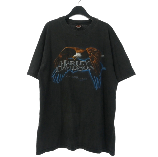 【中古】ハーレーダビッドソン USA製 イーグルプリント ロゴ Tシャツ 半袖 ヘインズ ビーフィー XL 黒 ブラック