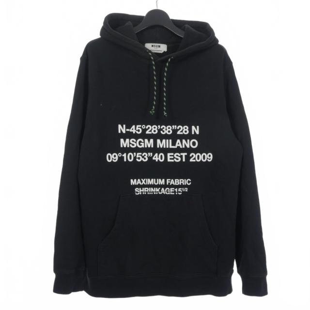 【中古】エムエスジーエム MSGM ロゴパーカー フーディー プルオーバー L ブラック ホワイト 3140MM182J メンズ