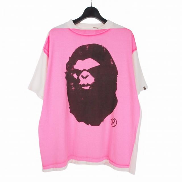【中古】未使用品 セントマイケル × アベイシングエイプ Tシャツ カットソー 半袖 L ホワイト/ピンク SM-HR1-0000-C3