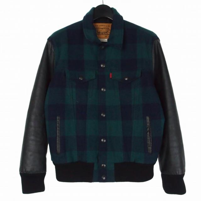 【中古】リーバイス Levi's JT VARSITY BANDURRIA DARK SAPPHIRE レザーアームトラッカージャケット チェックブルゾン