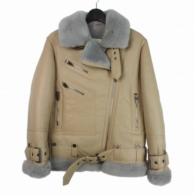 【中古】ザアライバル THE ARRIVALS ラムレザー ラムシアリング ムートンファージャケット ブルゾン XS ベージュ