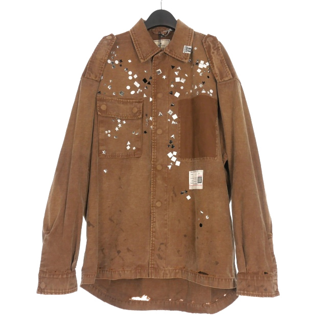 【中古】未使用品 ミハラヤスヒロ MIHARA YASUHIRO 25AW ラインストーン ミリタリーシャツ 長袖 46 ブラウン 茶