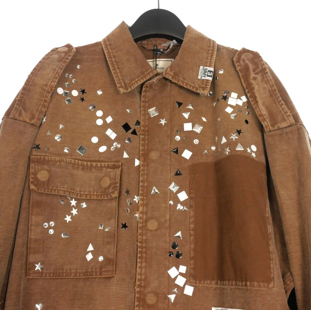 【中古】未使用品 ミハラヤスヒロ MIHARA YASUHIRO 25AW ラインストーン ミリタリーシャツ 長袖 46 ブラウン 茶_2