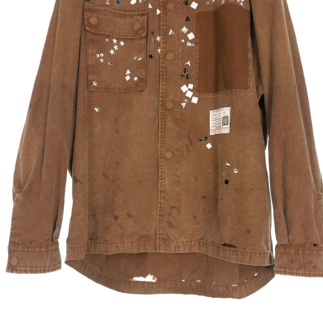 【中古】未使用品 ミハラヤスヒロ MIHARA YASUHIRO 25AW ラインストーン ミリタリーシャツ 長袖 46 ブラウン 茶_3
