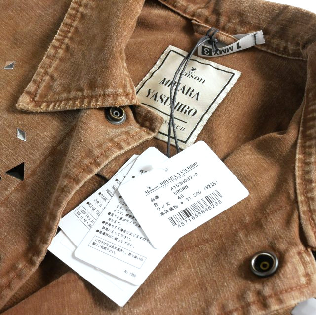 【中古】未使用品 ミハラヤスヒロ MIHARA YASUHIRO 25AW ラインストーン ミリタリーシャツ 長袖 46 ブラウン 茶_5