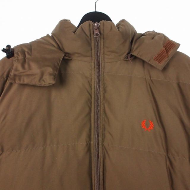 【中古】フレッドペリー FRED PERRY ワンポイント 刺繍ロゴ ダウンジャケット ブルゾン 上着 L ブラウン 茶 F2017_2
