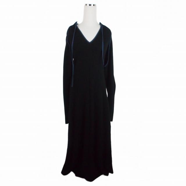 【中古】タン TAN 22AW DOGLEG SLEEVES LONG ONEPIECE ドッグレッグ ニットロングワンピース ドレス F ブラック 黒