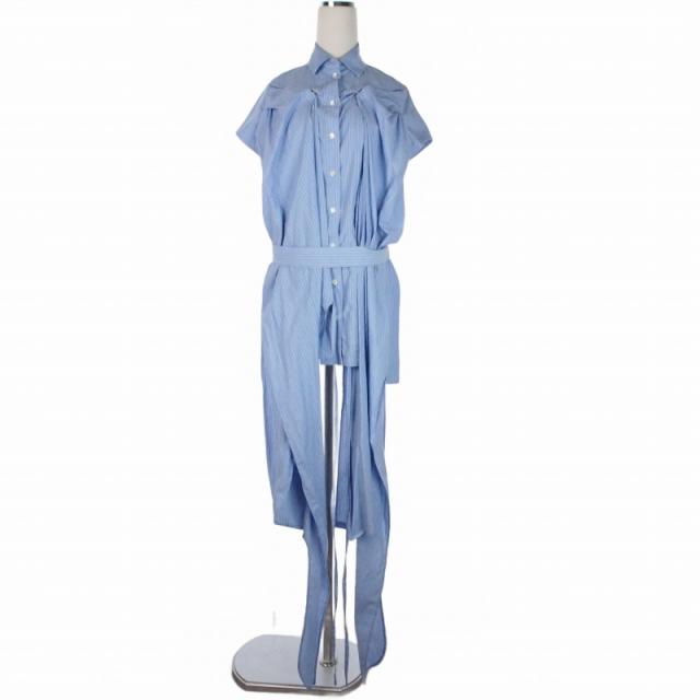 【中古】アキコアオキ AKIKO AOKI カシュクール シャツ ドレス 半袖 ストライプ F ブルー 青 AA-TBSP-SD01