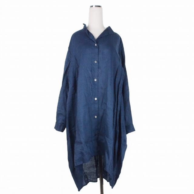 【中古】ビアズリー BEARDSLEY ガリャルダガランテ スキッパーシャツ ロングシャツ ブラウス 長袖 F ブルー 青