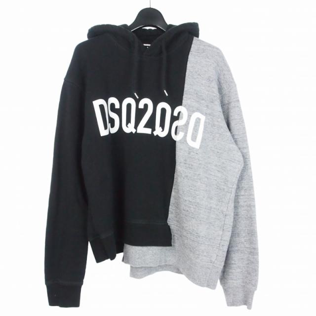 【中古】ディースクエアード DSQUARED2 22SS 切替パーカー フーディー プルオーバー M ブラック グレー S74GU0603