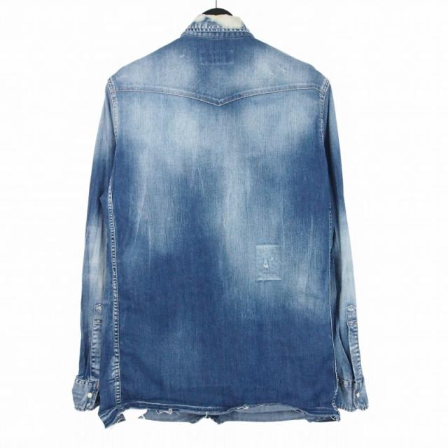 【中古】ディースクエアード DSQUARED2 21AW パッチワーク ダメージ加工 デニムシャツ 長袖 46 インディゴ_1
