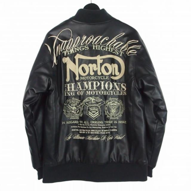 【中古】ノートン NORTON MAXデザイン衿スタンドリブ PU中綿ジャケット ブルゾン L ブラック 黒 243N1705 メンズ