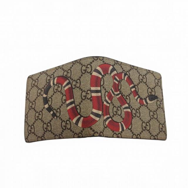 【中古】グッチ GUCCI 総柄 キングスネークプリント GGスプリーム 二つ折り財布 ウォレット ベージュ系 メンズ_2