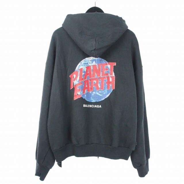 【中古】バレンシアガ BALENCIAGA 24AW PLANET EARTH ダメージプリントジップアップパーカー フーディ XS ブラック_1
