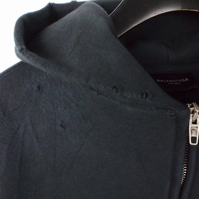 【中古】バレンシアガ BALENCIAGA 24AW PLANET EARTH ダメージプリントジップアップパーカー フーディ XS ブラック_3