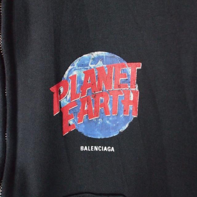 【中古】バレンシアガ BALENCIAGA 24AW PLANET EARTH ダメージプリントジップアップパーカー フーディ XS ブラック_4