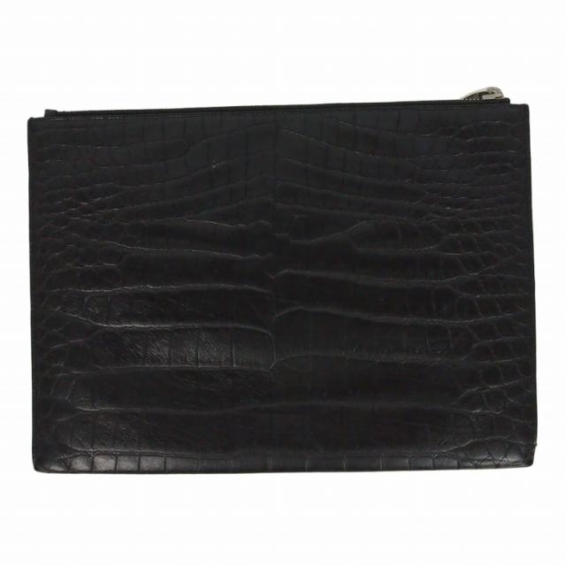 【中古】サンローラン パリ クロコ型押し クラッチバッグ カーフレザー セカンドバッグ ブラック TGA397294_1