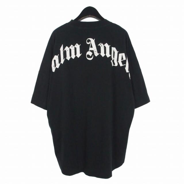 【中古】パームエンジェルス PALM ANGELS 25SS カーブドロゴ クルーネック Tシャツ カットソー 半袖 M ブラック 黒