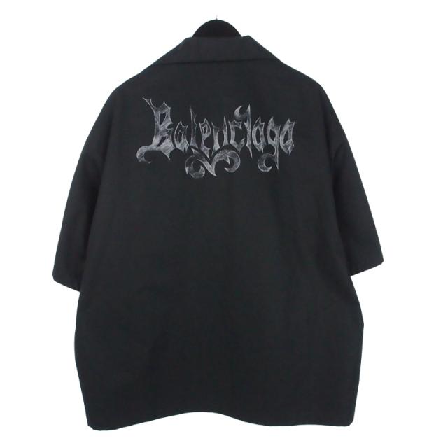 【中古】バレンシアガ BALENCIAGA 26SS Sketchy Bowling Shirt オープンカラー ボウリングシャツ 半袖 46 ブラック