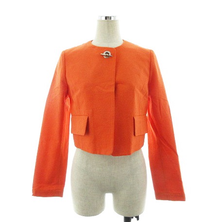 【中古】ソブ ダブスタ ジャケット ノーカラー クロップド ショート トグルボタン シルク混 38 オレンジ レディースの通販は 4,823円