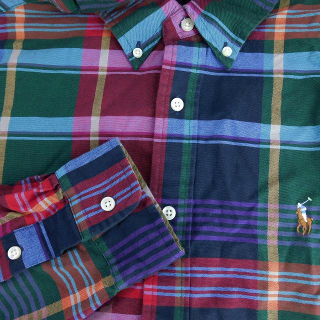 【中古】未使用品 ポロ ラルフローレン CLASSIC FIT チェックシャツ ボタンダウン 長袖 カジュアル ロゴ M 緑 メンズ_6