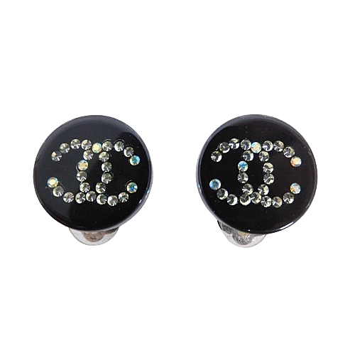 【中古】シャネル CHANEL 03A イヤリング ココマーク ラインストーン 両耳用 ロゴ 黒 ブラック 小物 レディース