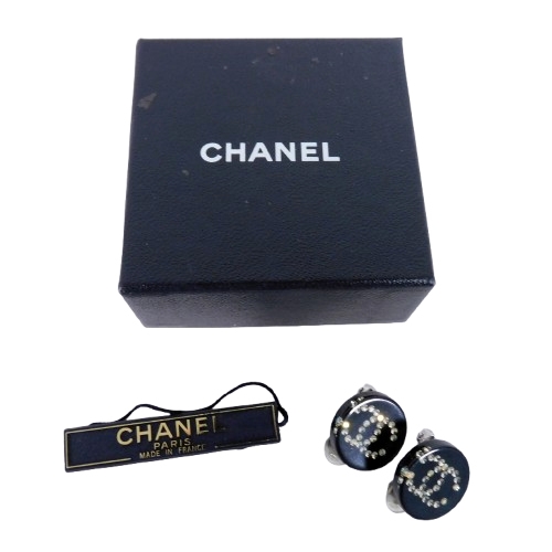 【中古】シャネル CHANEL 03A イヤリング ココマーク ラインストーン 両耳用 ロゴ 黒 ブラック 小物 レディース_8