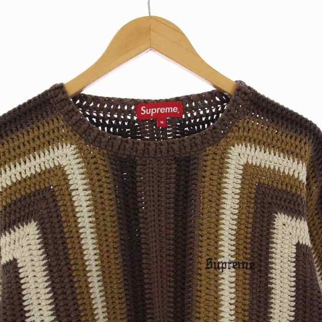 【中古】シュプリーム SUPREME 22SS Hand Crocheted Sweater セーター ニット 長袖 クルーネック ロゴ刺繍 M  茶｜au PAY マーケット