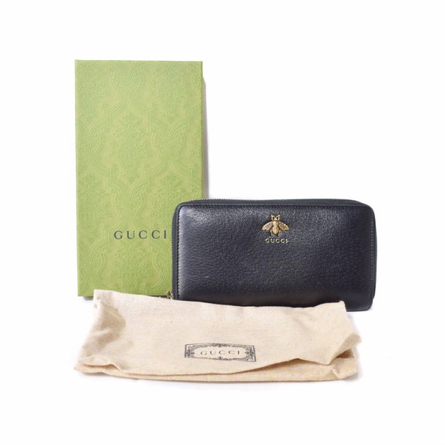 中古】グッチ GUCCI アニマリエ ビー レザー ラウンドジップ 長財布