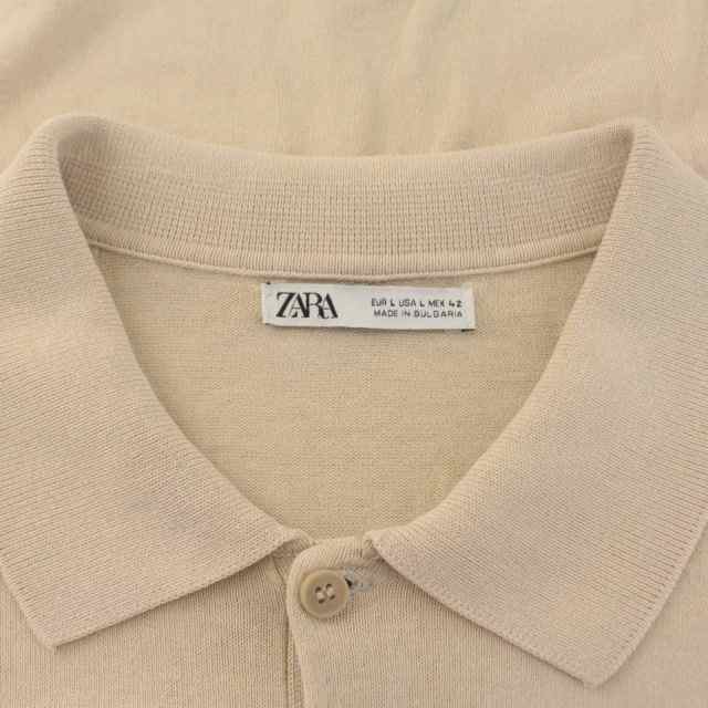 中古】ザラ ZARA ポロシャツ ニット 半袖 L ライトベージュ /DK メンズ