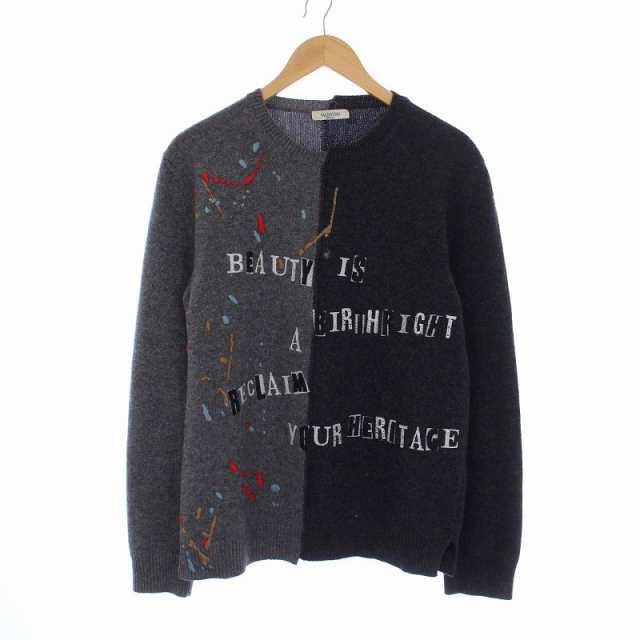 【中古】VALENTINO BEAUTY IS A BIRTH RIGHT ニット セーター 長袖 ロゴ 刺繍 カシミヤ混 S グレー  NV0KC23R4NF｜au PAY マーケット