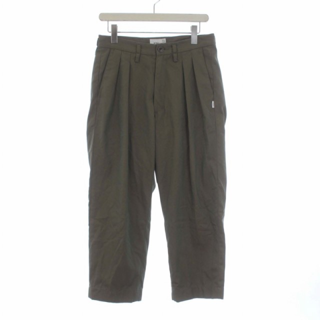 【中古】WTAPS 20AW TUCK TROUSERS RAPO.TWILL タックトラウザーパンツ スラックス 01 S カーキ  202TQDT-PTM05｜au PAY マーケット