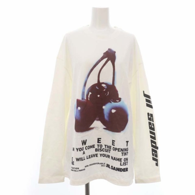 【中古】ジルサンダー JIL SANDER 23AW T-SHIRT CN LS ロンT Tシャツ チェリー柄 プリント 長袖 S 白 ホワイト