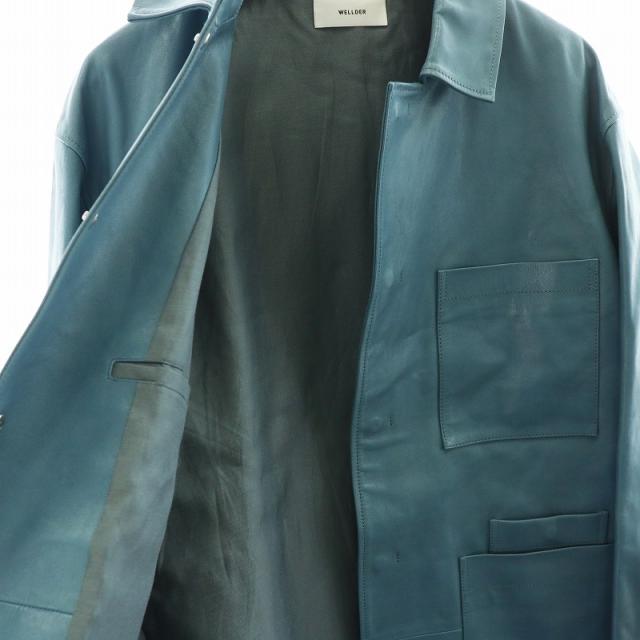 【中古】ウェルダー WELLDER  Barn Coat バーンコート ミドル丈 レザー アウター 4 XL 水色 ライトブルーの通販は
