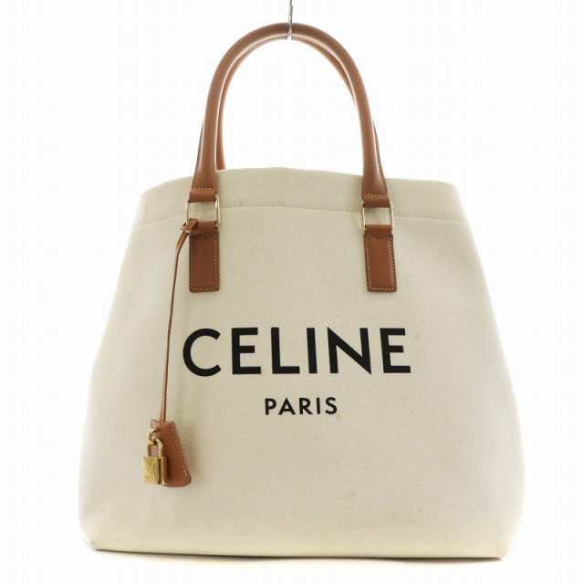 【中古】セリーヌ CELINE ホリゾンタルカバ トートバッグ ハンドバッグ ロゴ キャンバス レザー ベージュ 茶