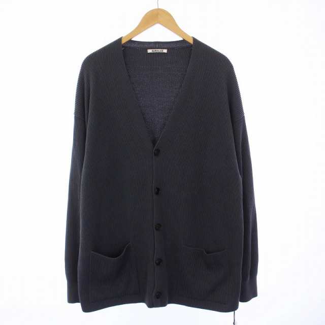 【中古】未使用品 AURALEE タグ付き 22SS Super Hard Twist Rib Knit Big Cardigan 4 M グレー A22SC01TR