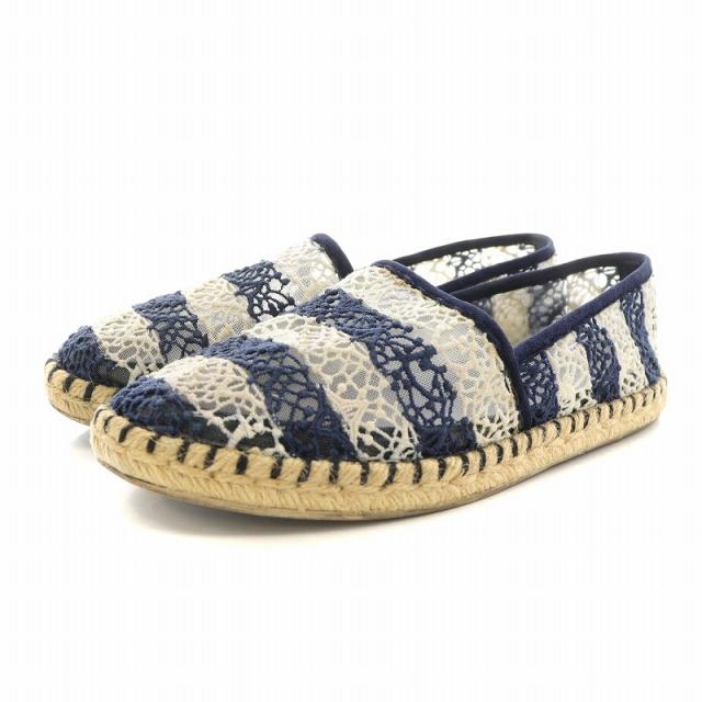 【中古】ルイヴィトン LOUIS VUITTON スリッポン レース メッシュ ボーダー エスパドリーユ 36 23.0cm 青 白