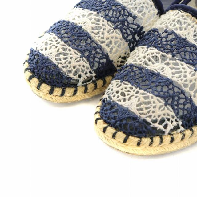 【中古】ルイヴィトン LOUIS VUITTON スリッポン レース メッシュ ボーダー エスパドリーユ 36 23.0cm 青 白