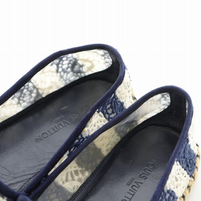 【中古】ルイヴィトン LOUIS VUITTON スリッポン レース メッシュ ボーダー エスパドリーユ 36 23.0cm 青 白