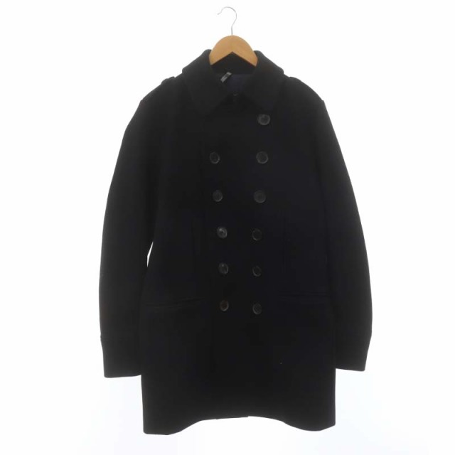 【中古】ディオールオム Dior HOMME 05AW エディ期 ウールメルトン ダブル ピーコート ミドル コットン 48 M 黒