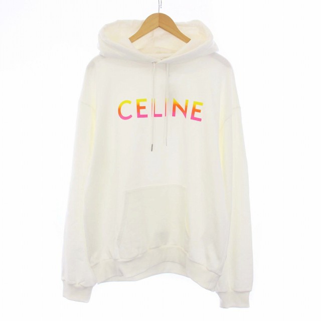 【中古】CELINE 22SS グラデーションロゴルーズプルオーバー パーカー スウェット 長袖 XXL 白 ホワイト 2Y753670Q