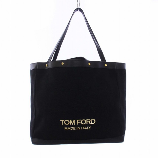 【中古】トムフォード TOM FORD TEXTURED CANVAS TOTE BAG 2WAY トートバッグ ハンドバッグ ロゴ 黒 ブラック