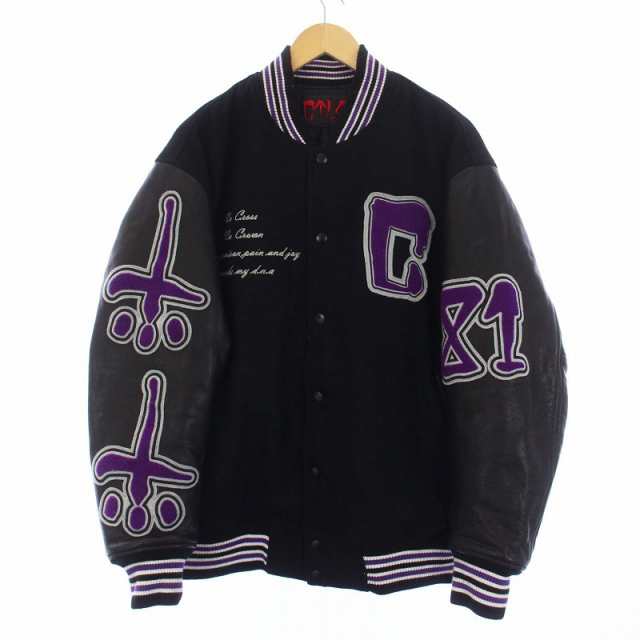 【中古】CVTVLIST 23SS crew university jacket ジャケット スタジャン 中綿 ブルゾン ワッペン アウター 1 S 黒