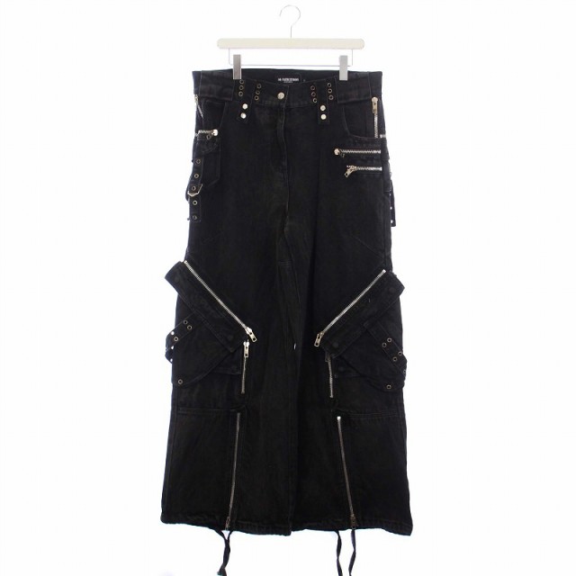 【中古】NO/FAITH STUDIOS FLARE CARGO DENIM PANTS カーゴデニムパンツ ジーンズ ワイド XL 黒 ブラック